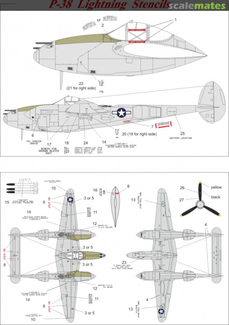 Boxart P-38 Lightning stencils UR4844 UpRise Decal