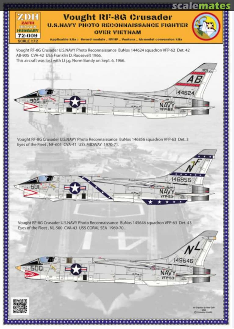 Boxart Vought RF-8G Crusader U.S.NAVY Photo Reconnaissance Fighter over Vietnam 72-009 ZDH Decals