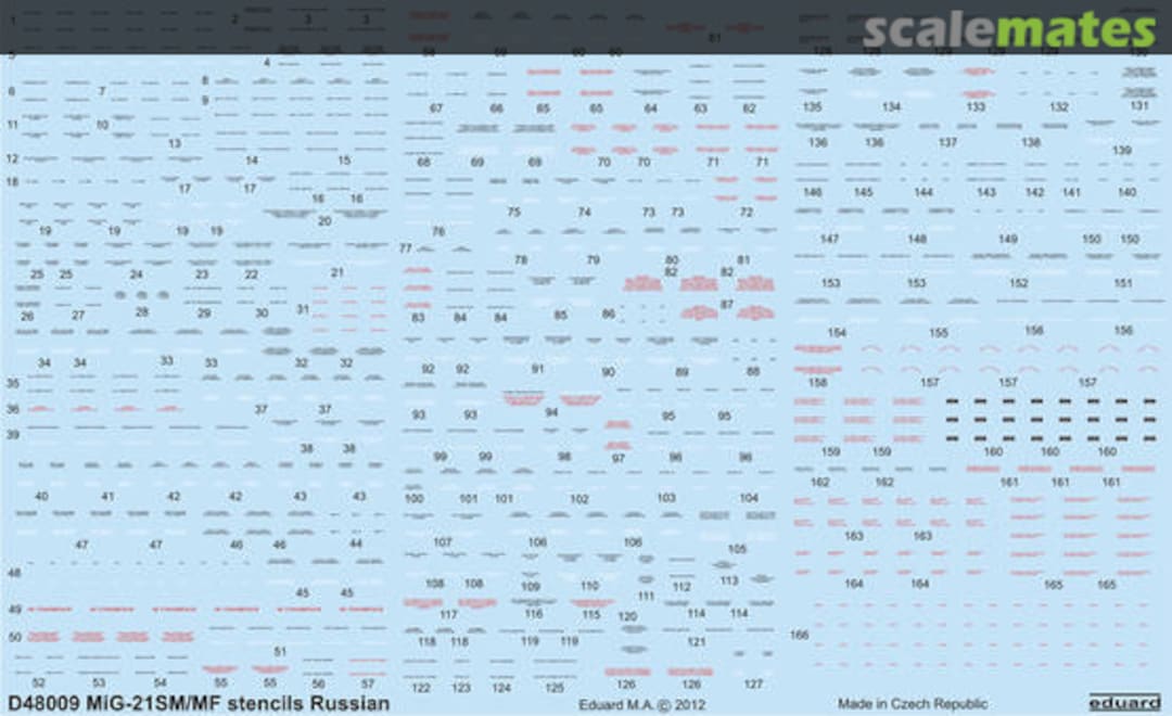 Boxart MiG-21 SM/MF stencils Russian D48009 Eduard
