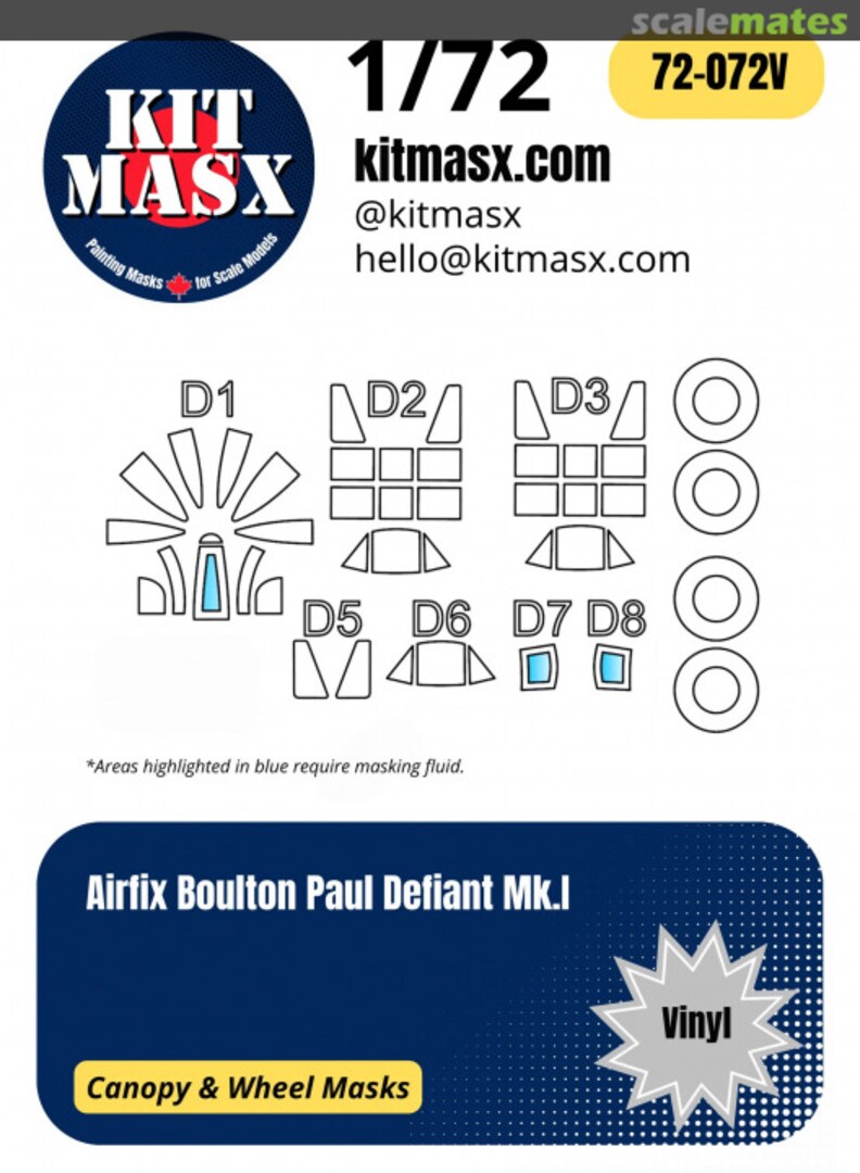 Boxart Boulton Paul Defiant Mk.I 1/72 Canopy & Wheel Masks, Camouflage Masks, & Main Markings 72-072V Kit Masx