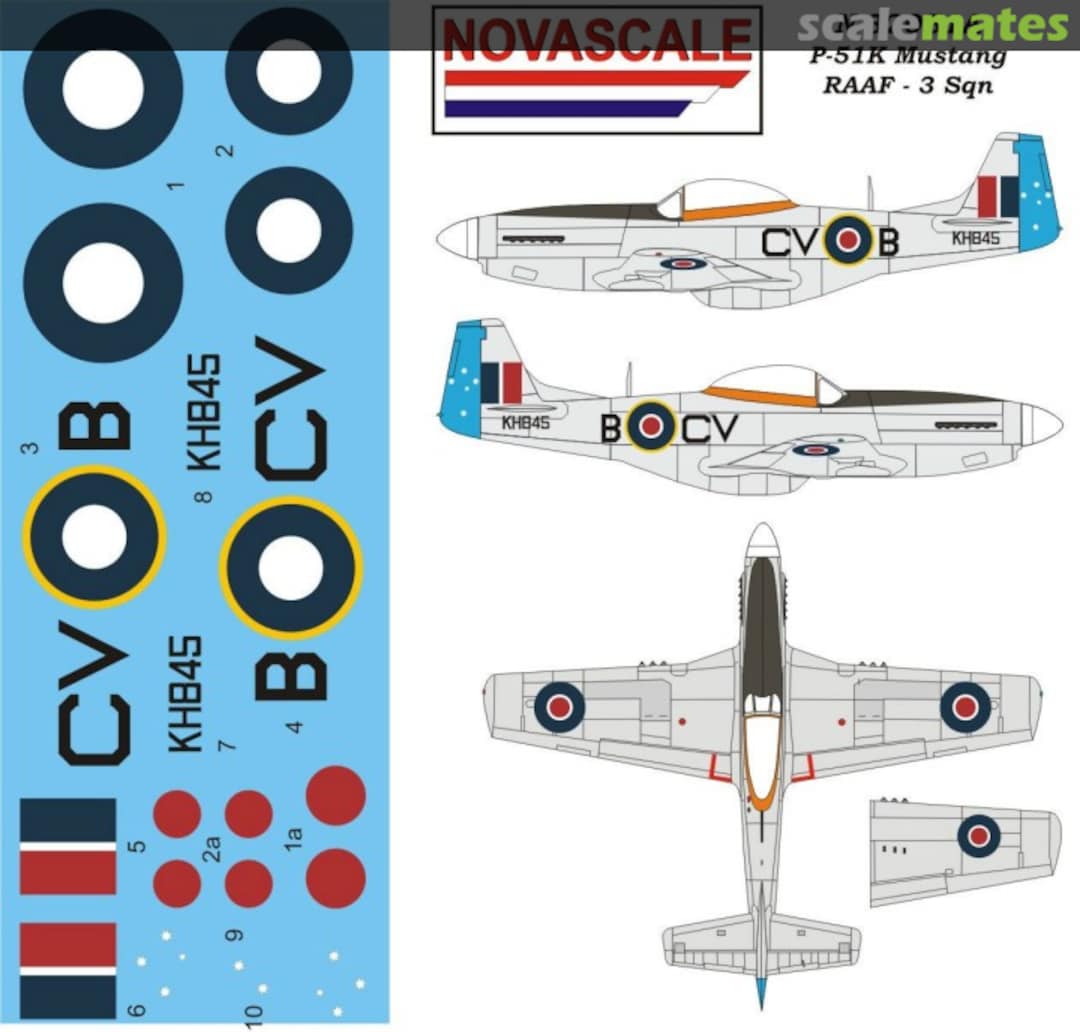 Boxart N.A. P-51K Mustang - RAAF - 3 Sqn. Decals N-32051a Novascale