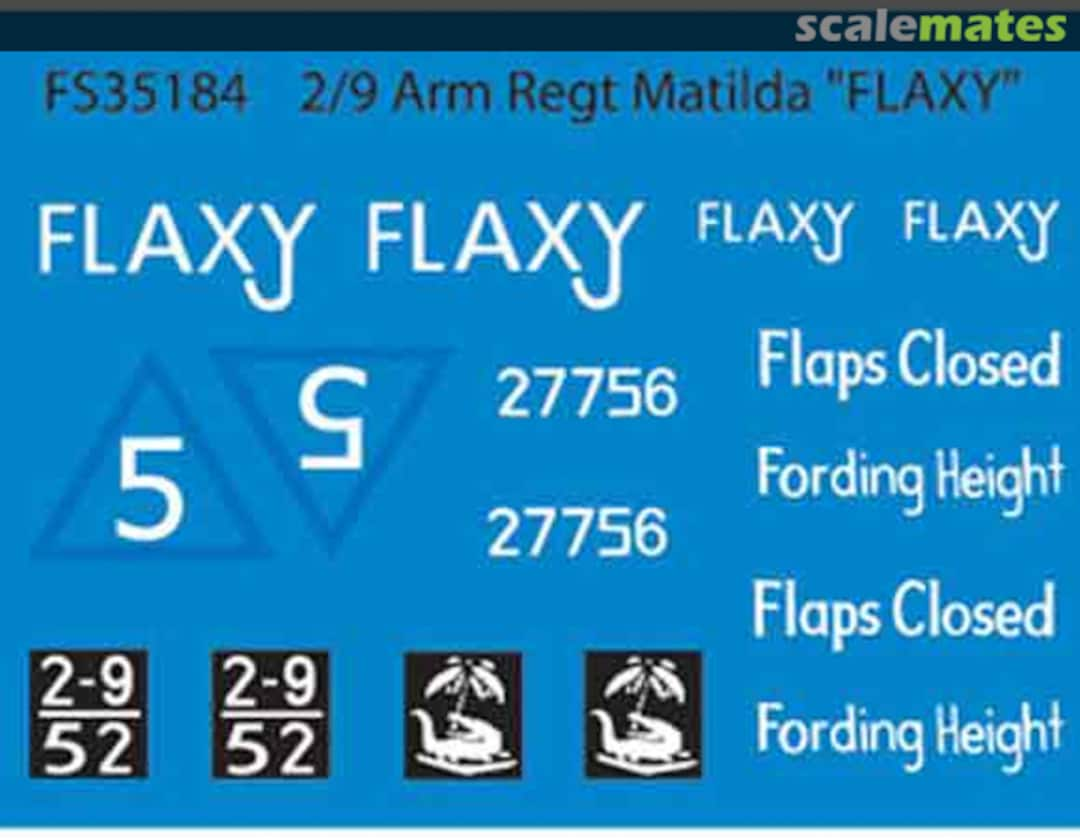 Boxart 2/9 Arm Regt Matilda "Flaxy" (Dry Transfers) FS35184 Firestorm Models