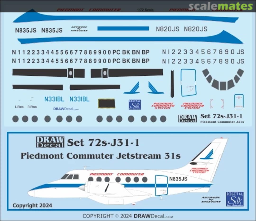 Boxart Piedmont Commuter Jetstream 31s 72-J31-1 Draw Decal