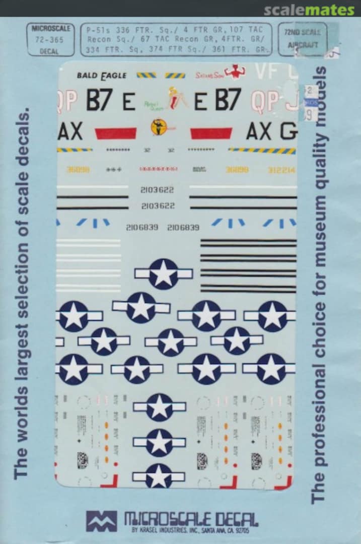 Boxart P-51s 336 Ftr Sq./4 Ftr Gr, 107 TAC Recon Sq./67 TAC Recon Gr, 4 Ftr. Gr/334 Ftr. Sq, 374 Ftr Sq./361 Ftr. Gr. 72-365 Microscale