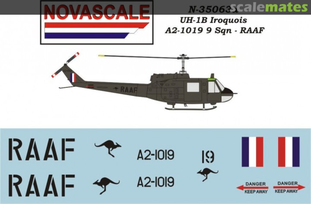 Boxart Bell UH-1B "Huey" Helicopters A.D.F. (RAAF) N-35063a Novascale