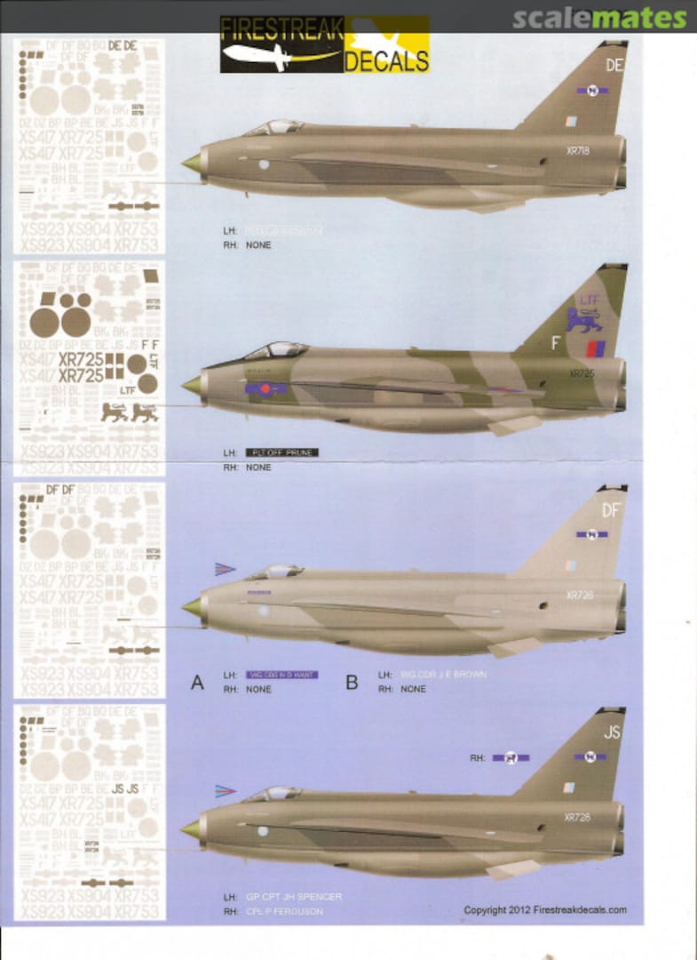 Boxart Lightning F.3/F.6/T.5 LTF & No. 11 Sqn RAF FSD48002 Firestreak Decals