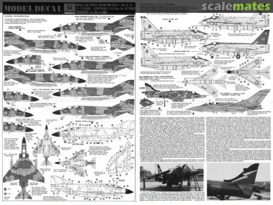 Contents Royal Air Force Phantom FGR.2: Nos. 6, 14, 17-31 Sqns; Lightning F.2A, Nos. 19+92 Sqns; Tornado F.3, No. 5 Sqn. 94 Modeldecal