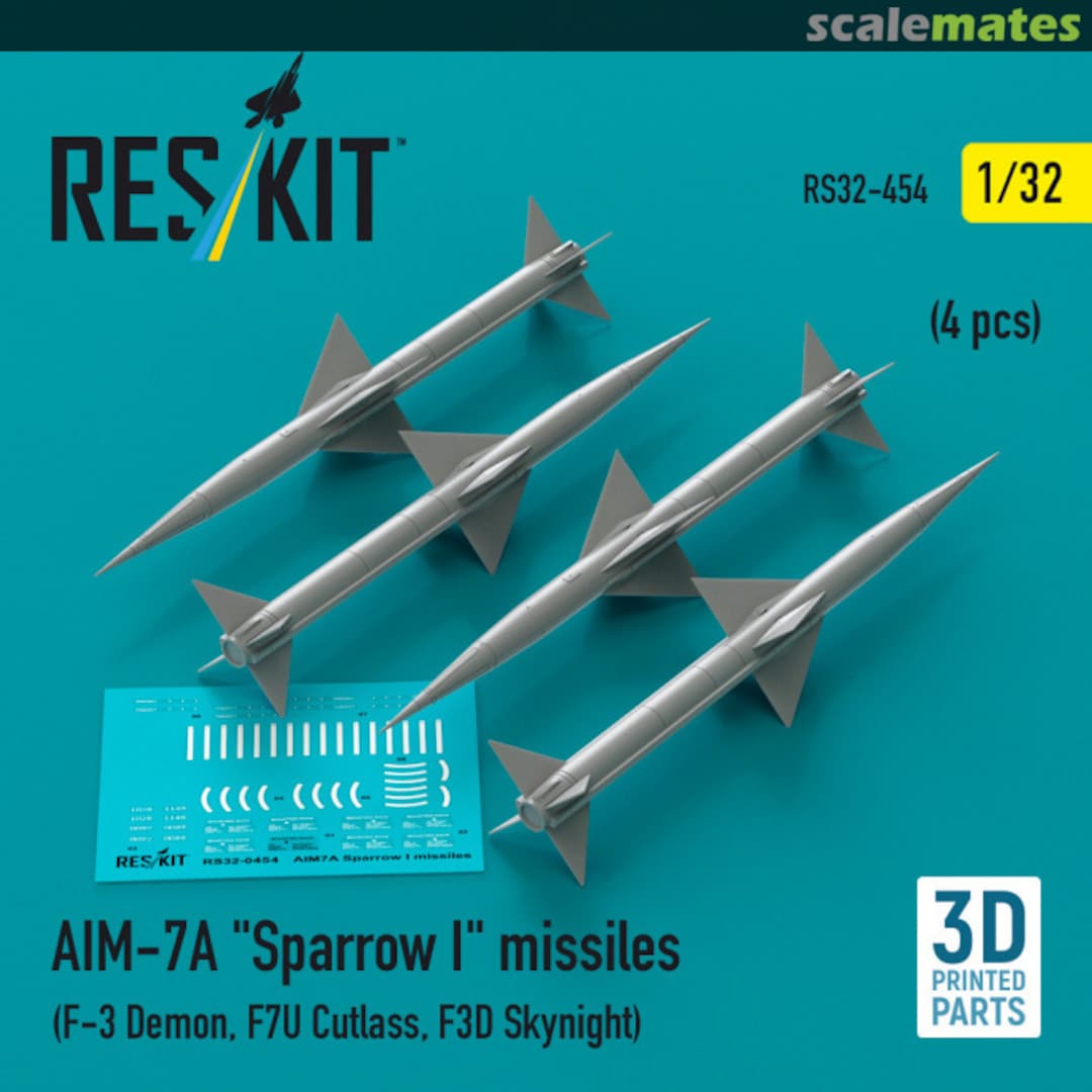 Boxart AIM-7A Sparrow I missiles (4 pcs) RS32-0454 ResKit