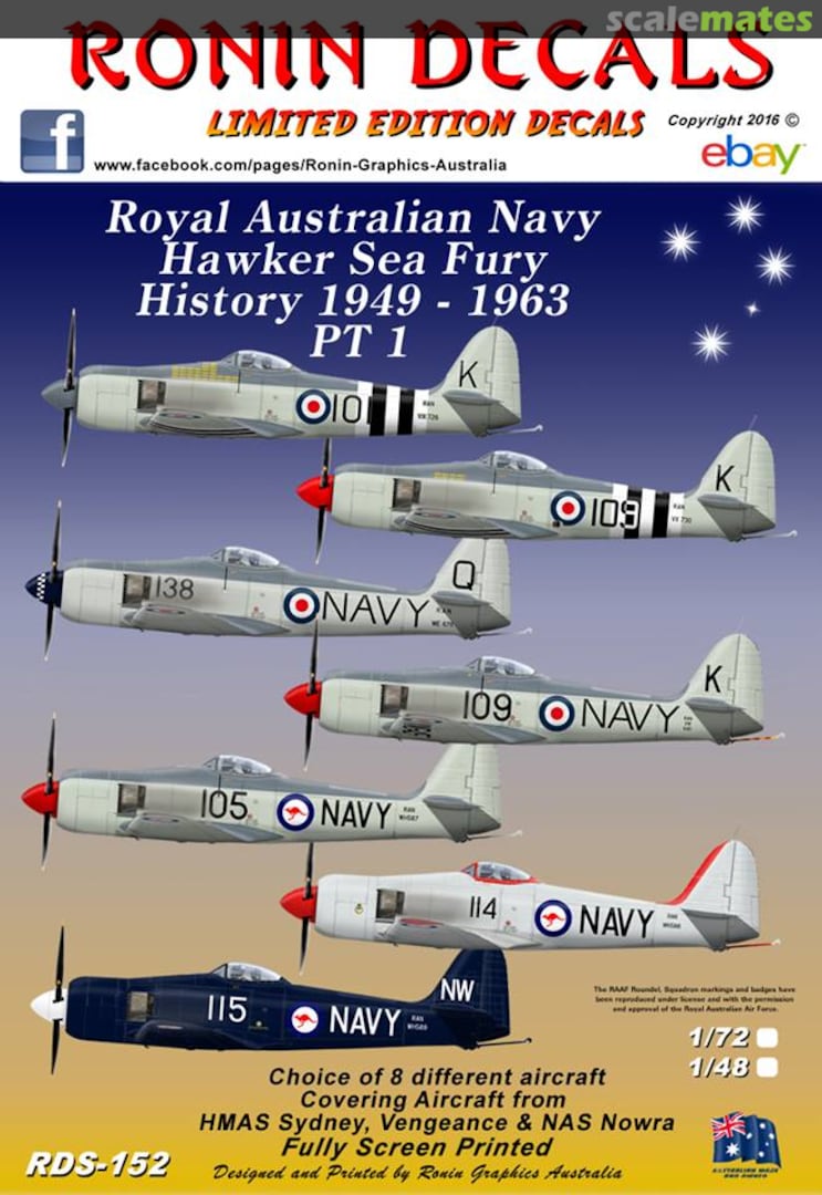 Boxart Royal Australian Navy Hawker Sea Fury RDS-152 Ronin Decals