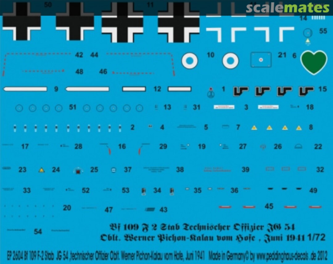 Boxart Bf 109 F-2 Stab JG 52 Technischer Offizier Oblt. Werner Pichon-Kalau vom Hofe, Juni 1941 EP 2604 Peddinghaus-Decals