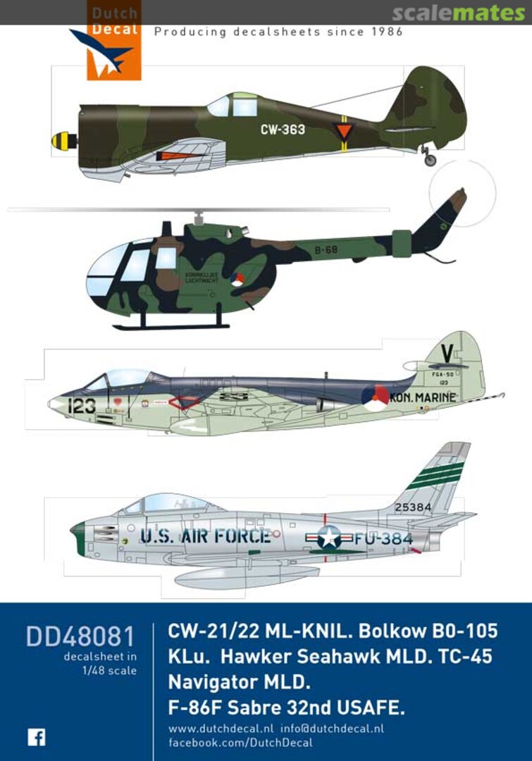 Boxart Bolkow, SeaHawk, Interceptor, F-86F DD48081 Dutch Decal