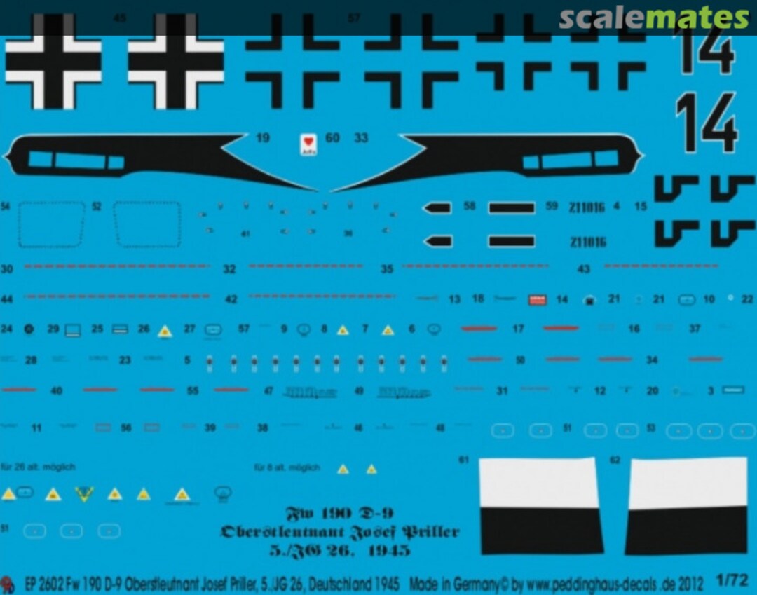 Boxart Fw 190 D-9 Oberstleutnant Josef Priller 5./JG 26, Deutschland 1945 EP 2602 Peddinghaus-Decals