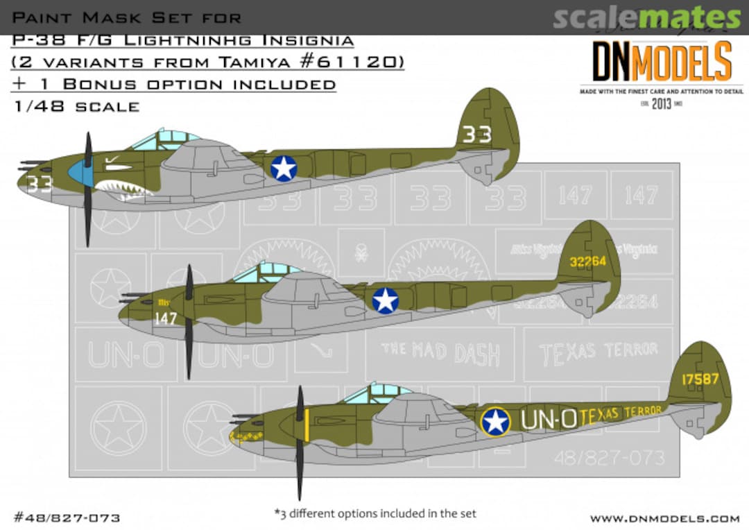 Boxart P-38 Lightning Insignia Paint Mask Set (for Tamiya kit) + Bonus Markings 48/827-073 DN Models