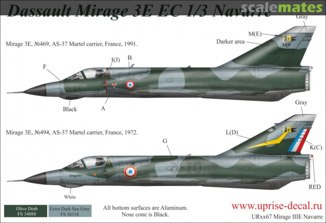 Boxart Mirage IIIE EC1/3 Navarra, AS-37 carrier, no stencils UR7267 UpRise