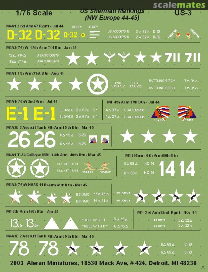 Boxart US Sherman markings (NW Europe 1944-45) US-3 Aleran Miniatures