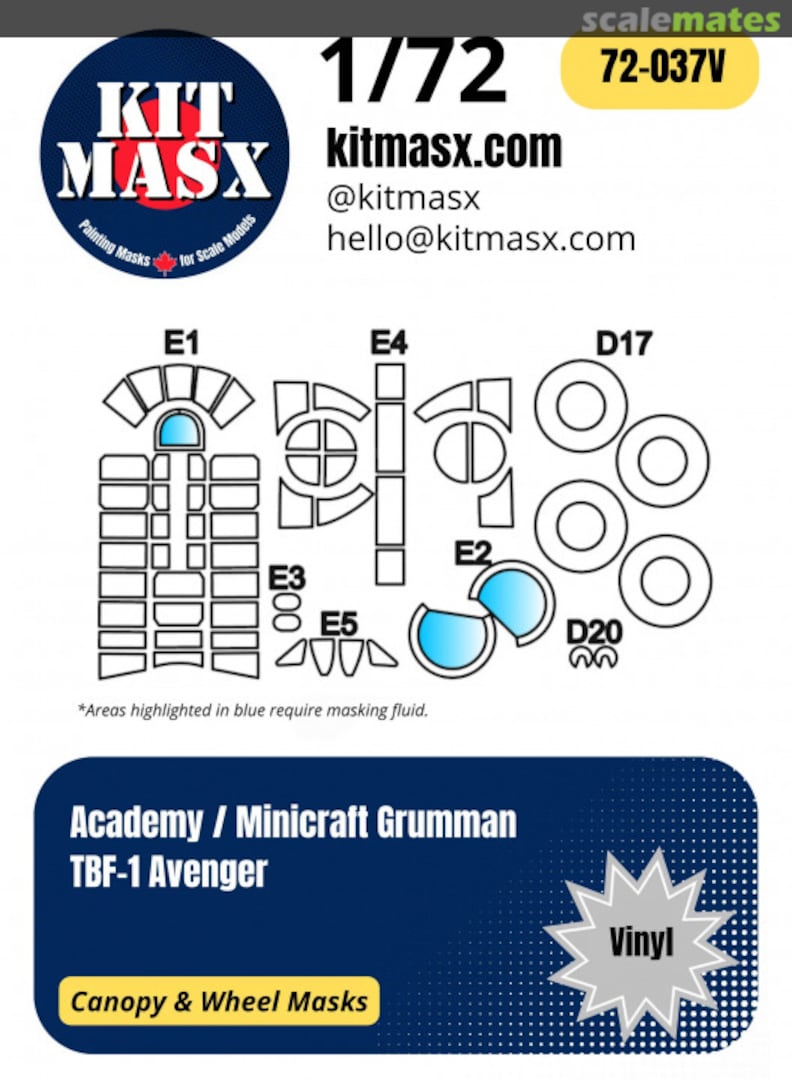 Boxart Grumman TBF-1 Avenger 1/72 Canopy Masks & Main Markings 72-037V Kit Masx