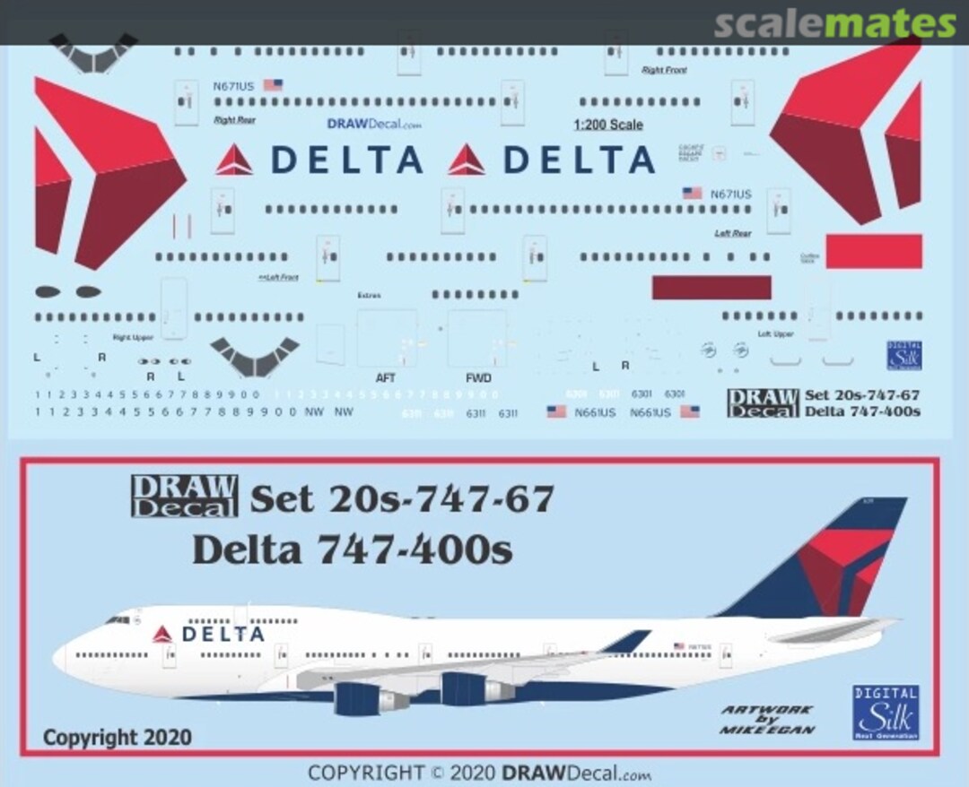 Boxart Delta Air Lines 747-400s 20-747-67 Draw Decal