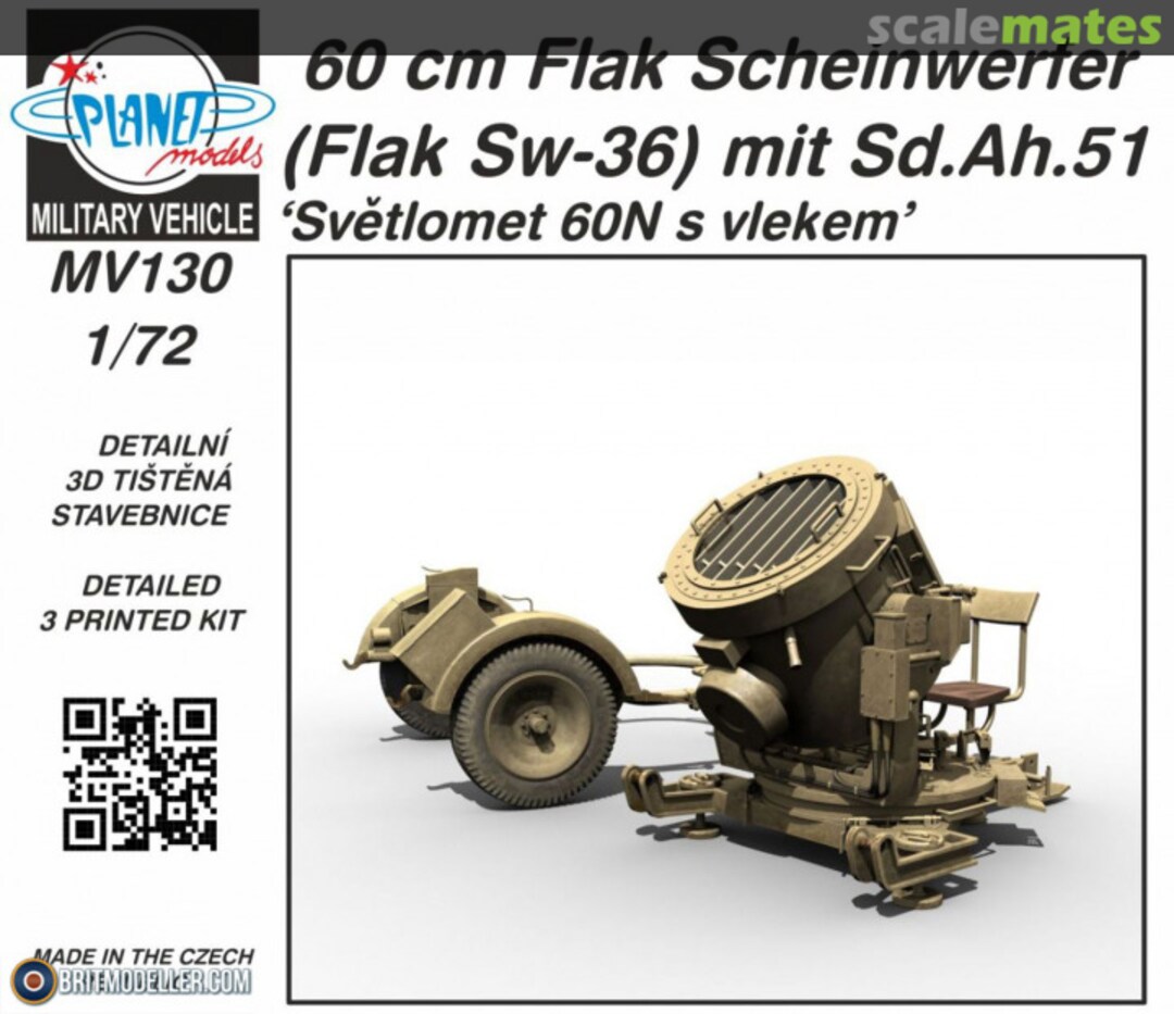 Boxart 60 cm Flak Scheinwerfer (Flak Sw-36) mit Sd.Ah.51 MV130 Planet Models