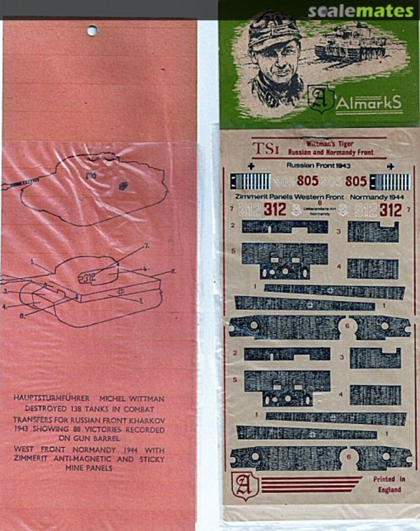 Boxart Wittman's Tiger Russian and Normandy Front TS1 Almark Decals