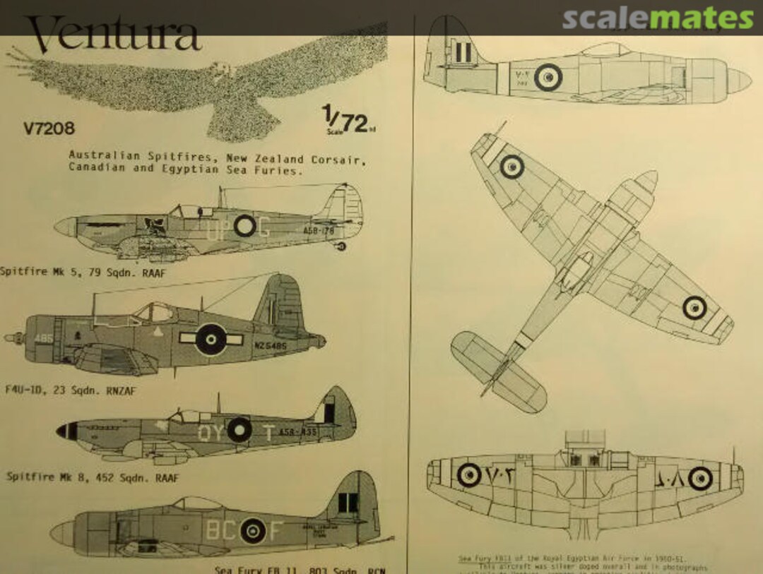 Boxart Australian Spitfires, New Zealand Corsair, Canadian and Egyptian Sea Furies V7208 Ventura