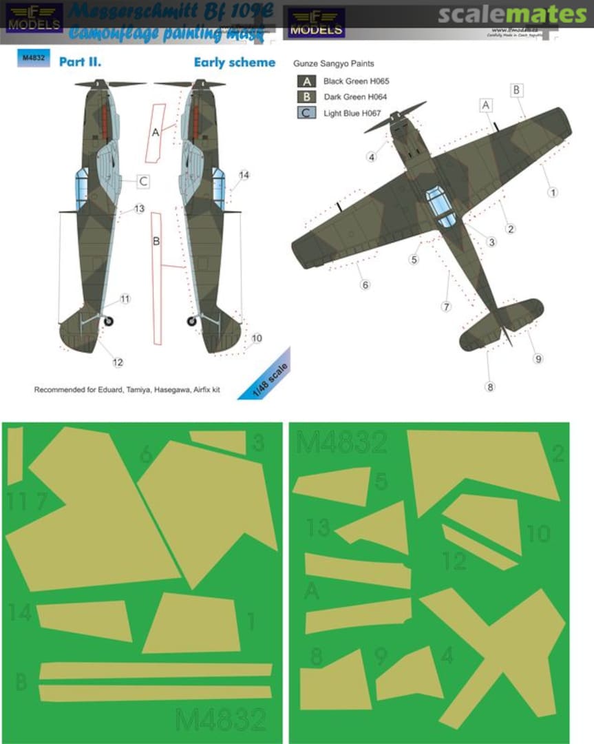 Boxart Messerschmitt Bf 109E - Early Pt.2 Camouflage Painting Mask M4832 LF Models