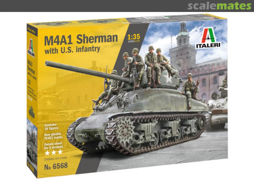 Boxart M4A1 Sherman with US Infantry 6568 Italeri