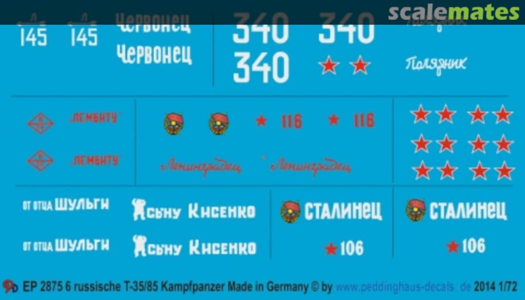 Boxart 6 russische T 34/85 Panzer EP 2875 Peddinghaus-Decals