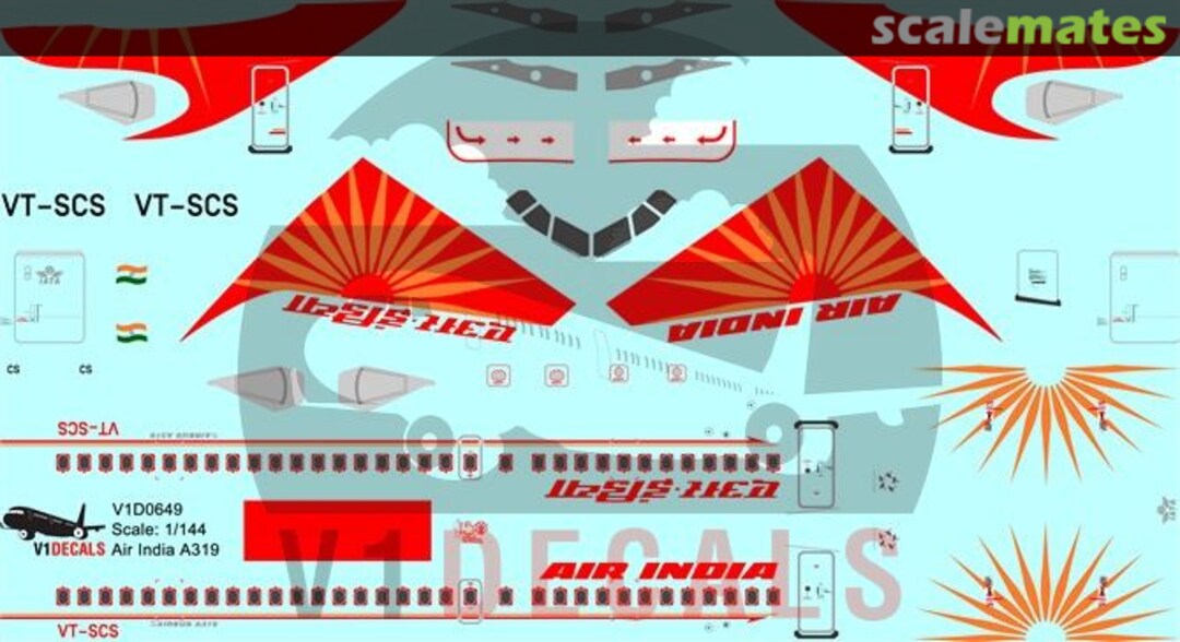 Boxart Air India Airbus A319 V1D0649-144 V1 Decals