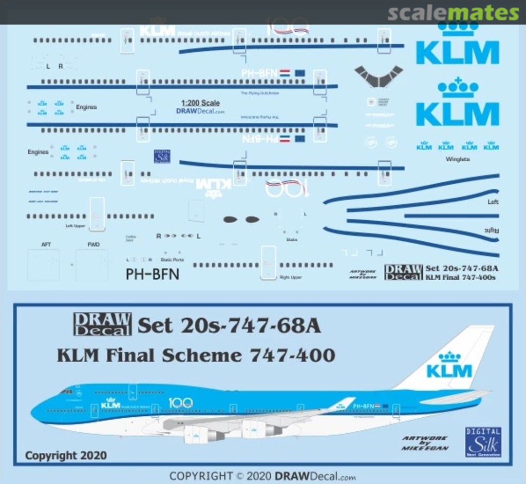 Boxart KLM Final Scheme 747-400s 20-747-68A Draw Decal