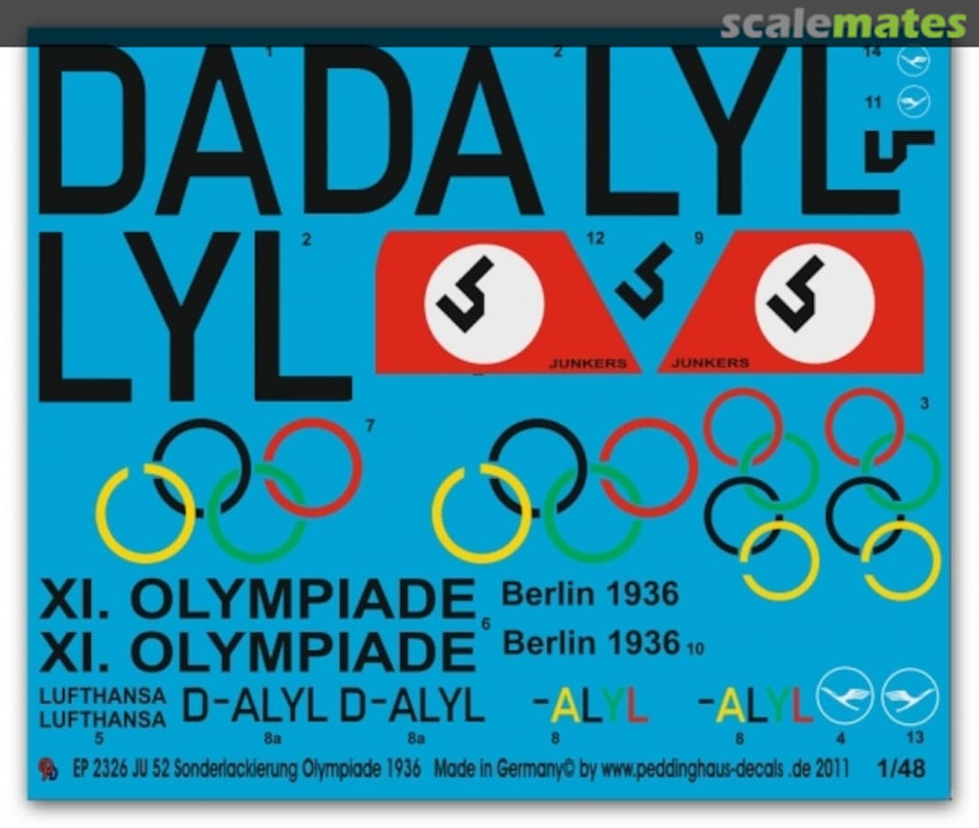 Boxart Ju 52 Sonderlackierung Olympiade 1936 EP 2326 Peddinghaus-Decals