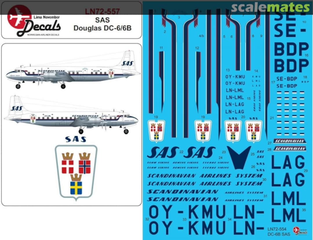 Boxart SAS Douglas DC-6B including masks LN72-557 Lima November Decals