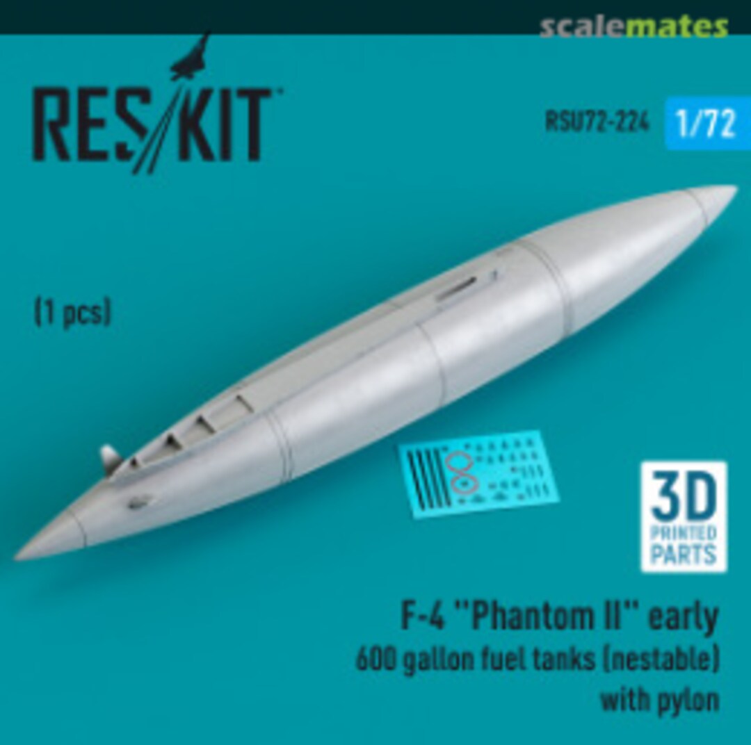 Boxart F-4 Phantom II early 600 gallon fuel tanks (nestable) with pylon (1 pcs) RSU72-0224 ResKit