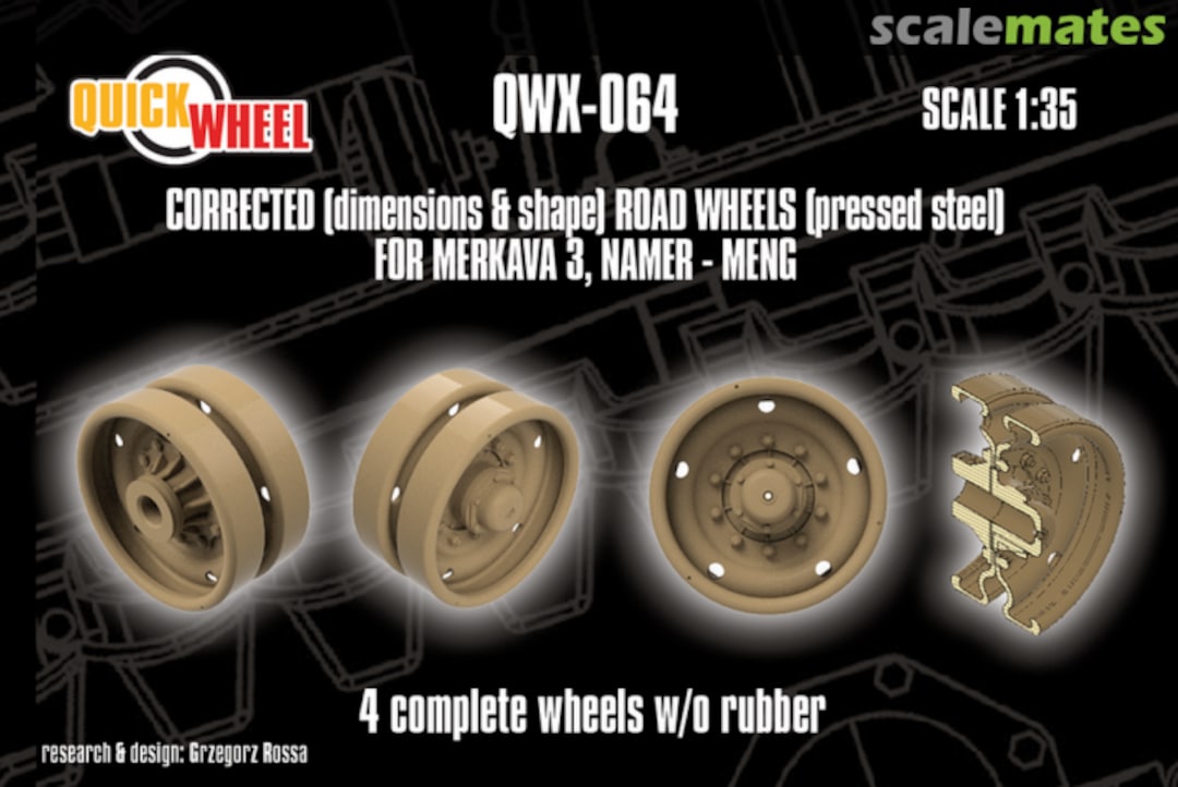 Boxart Merkava 3 / Namer Pressed Steel Road Wheels (Corrected dimensions & shape) without rubbers x4 QWX-064 Quickwheel