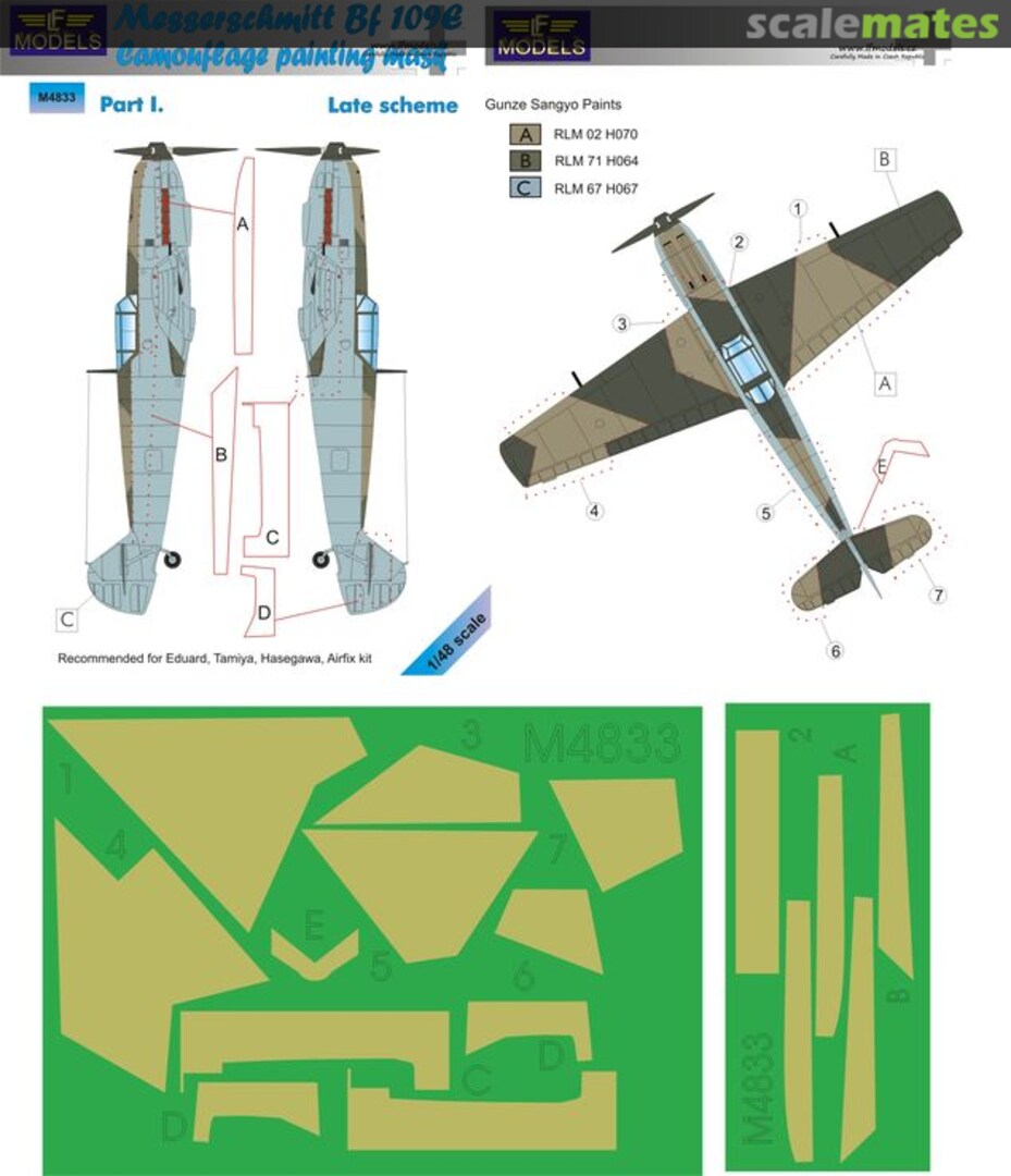 Boxart Messerschmitt Bf 109E - Late Pt.1 Camouflage Painting Mask M4833 LF Models