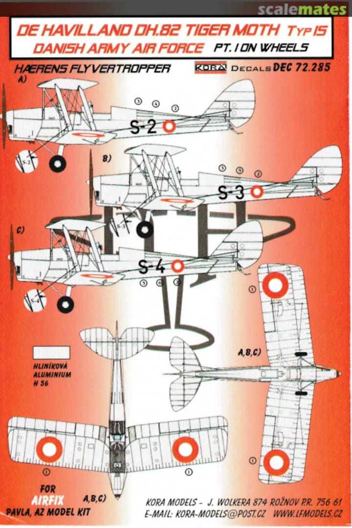 Boxart De Havilland DH.82 Tiger Moth, Danish Army Air Force (Hærens Flyvertropper) DEC72285 Kora Models