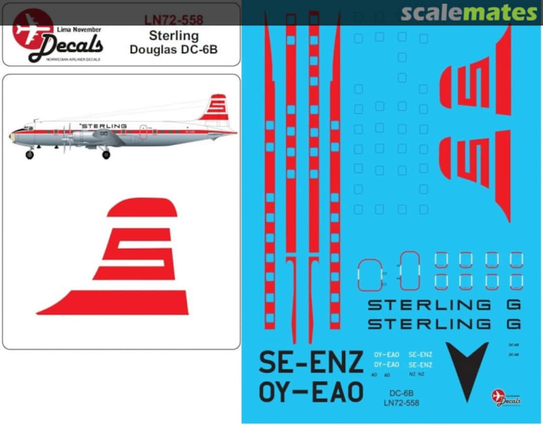 Boxart Sterling Douglas DC-6B with window masks LN72-558 Lima November Decals