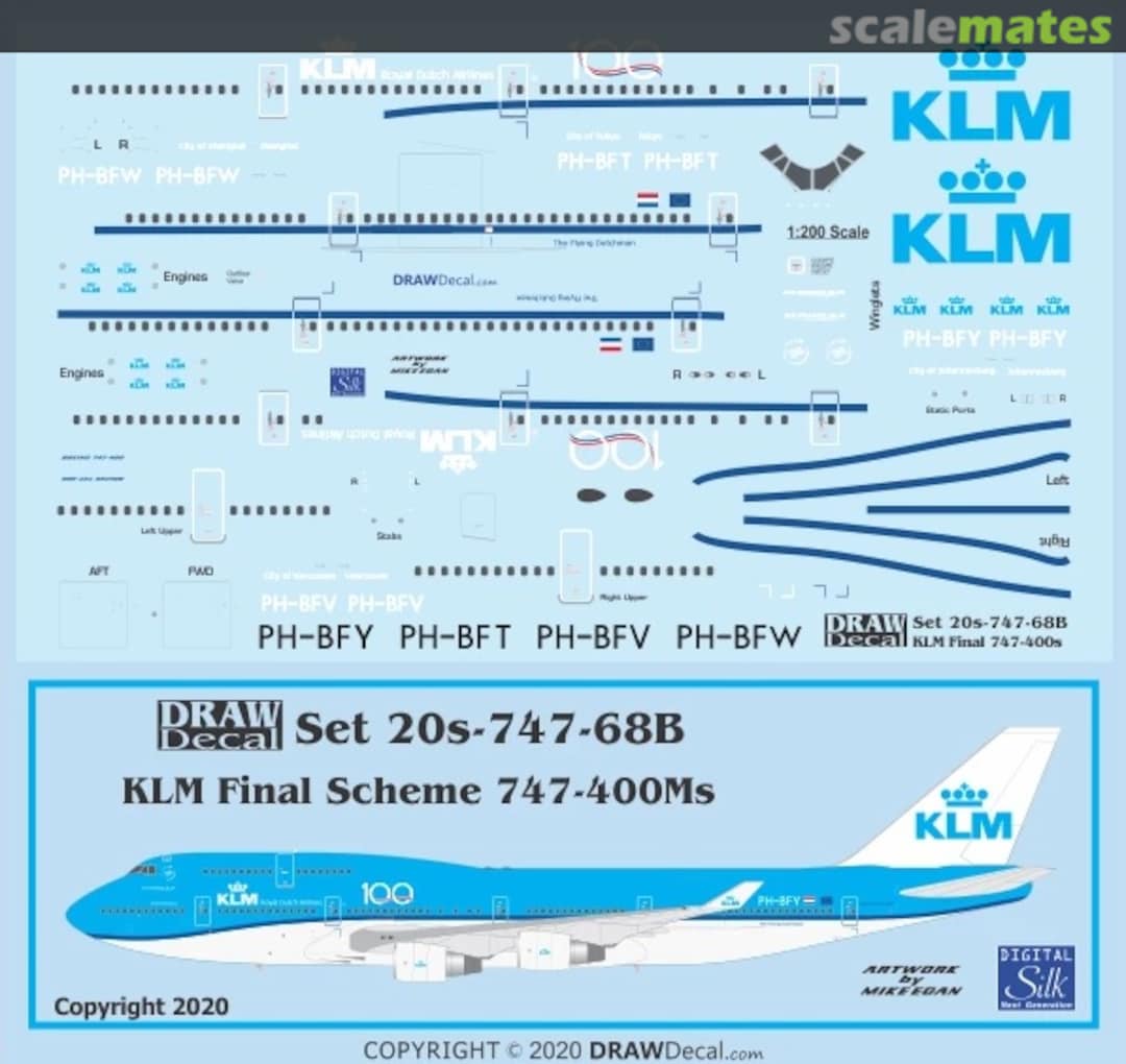 Boxart KLM Final Scheme 747-400Ms 20-747-68B Draw Decal