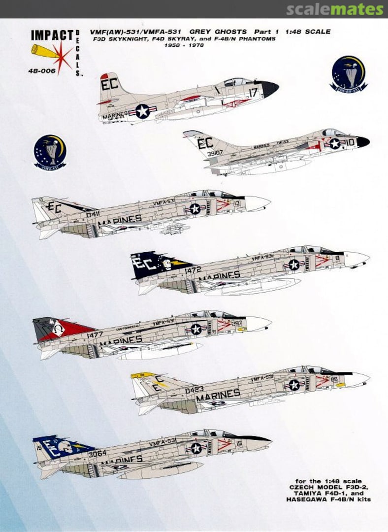 Boxart VMF(AW)-531/VMFA-531, Grey Ghosts, Part 1 48-006 Impact Decals