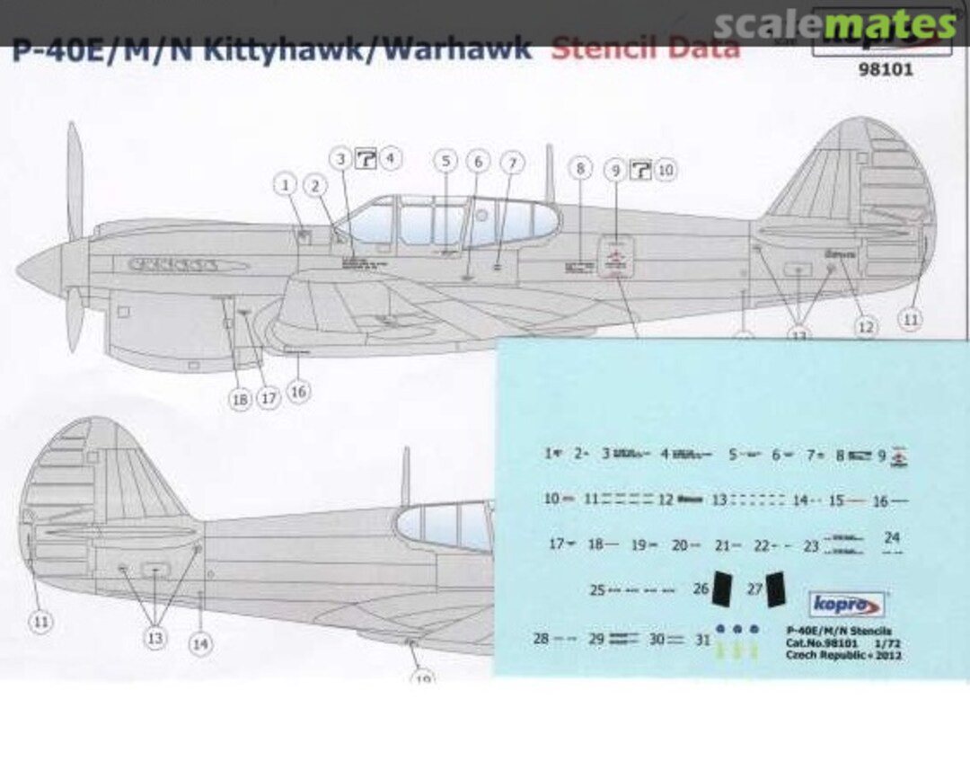 Boxart P-40E/M/N Kittyhawk/Warhawk Stencil Data 98101 Kopro