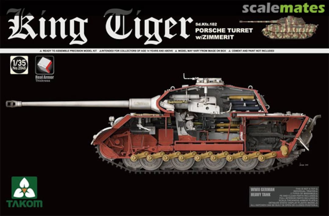 Boxart King Tiger Porsche Turret w/Zimmerit 2046S Takom