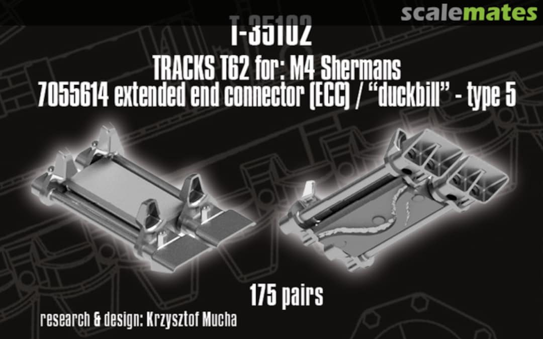 Boxart T62 type Tracks for M4 Sherman; EEC / "Duckbill" Type 5 T-35102 QUICKTRACKS