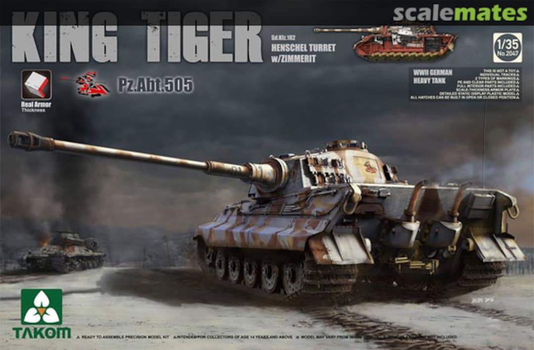 Boxart King Tiger Henschel Turret w/Zimmerit Pz.Abt.505 2047S Takom