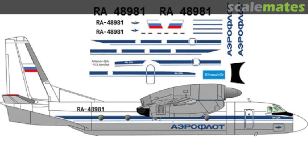 Boxart Antonov An-32A Aeroflot decals BSM11455 BSmodelle