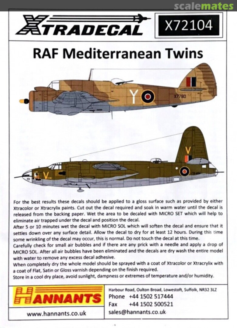 Boxart RAF Mediterranean Twins X72104 Xtradecal