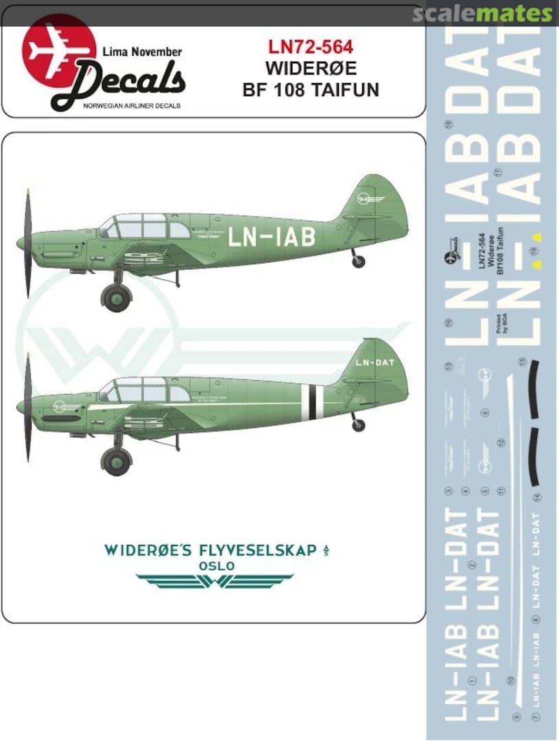 Boxart Wideroe BF108 Taifun with masks for Heller and Fly models LN72-564 Lima November Decals