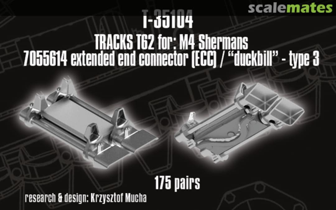 Boxart T62 type Tracks for M4 Sherman; EEC / "Duckbill" Type 3 T-35104 QUICKTRACKS