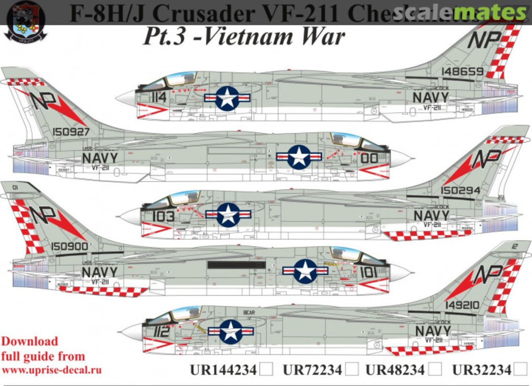 Boxart F-8H/J Crusader VF-211 Checkmates Pt.3 with stencils FFA(removable film) UR48234 UpRise