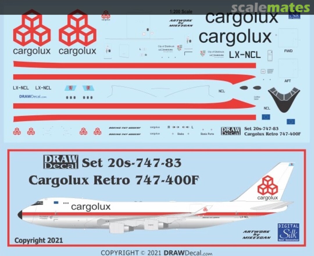 Boxart Cargolux Retro 747-400F 20-747-83 Draw Decal