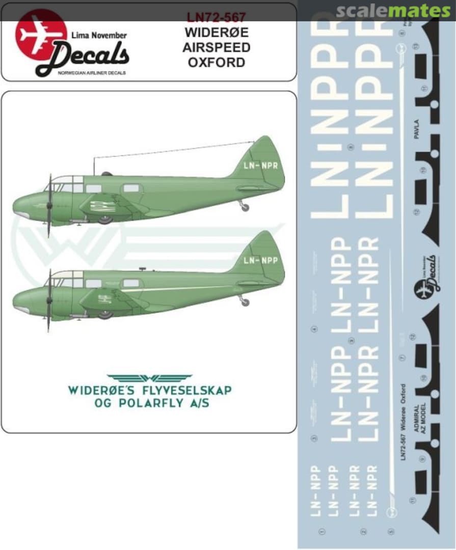 Boxart Wideroe Airspeed Oxford LN72-567 Lima November Decals