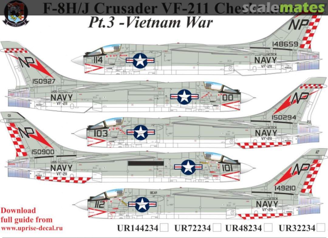 Boxart F-8H/J Crusader VF-211 Checkmates Pt.3 with stencils FFA(removable film) UR72234 UpRise Decal Serbia